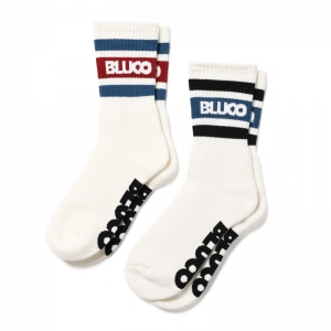 BLUCO / 2-PAC SOCKS -LINE- (WHITE/BURGUNDY + WHITE/NAVY)
