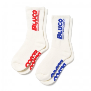 BLUCO / 2-PAC SOCKS -LOGO- (WHITE/BLUE + WHITE/RED)